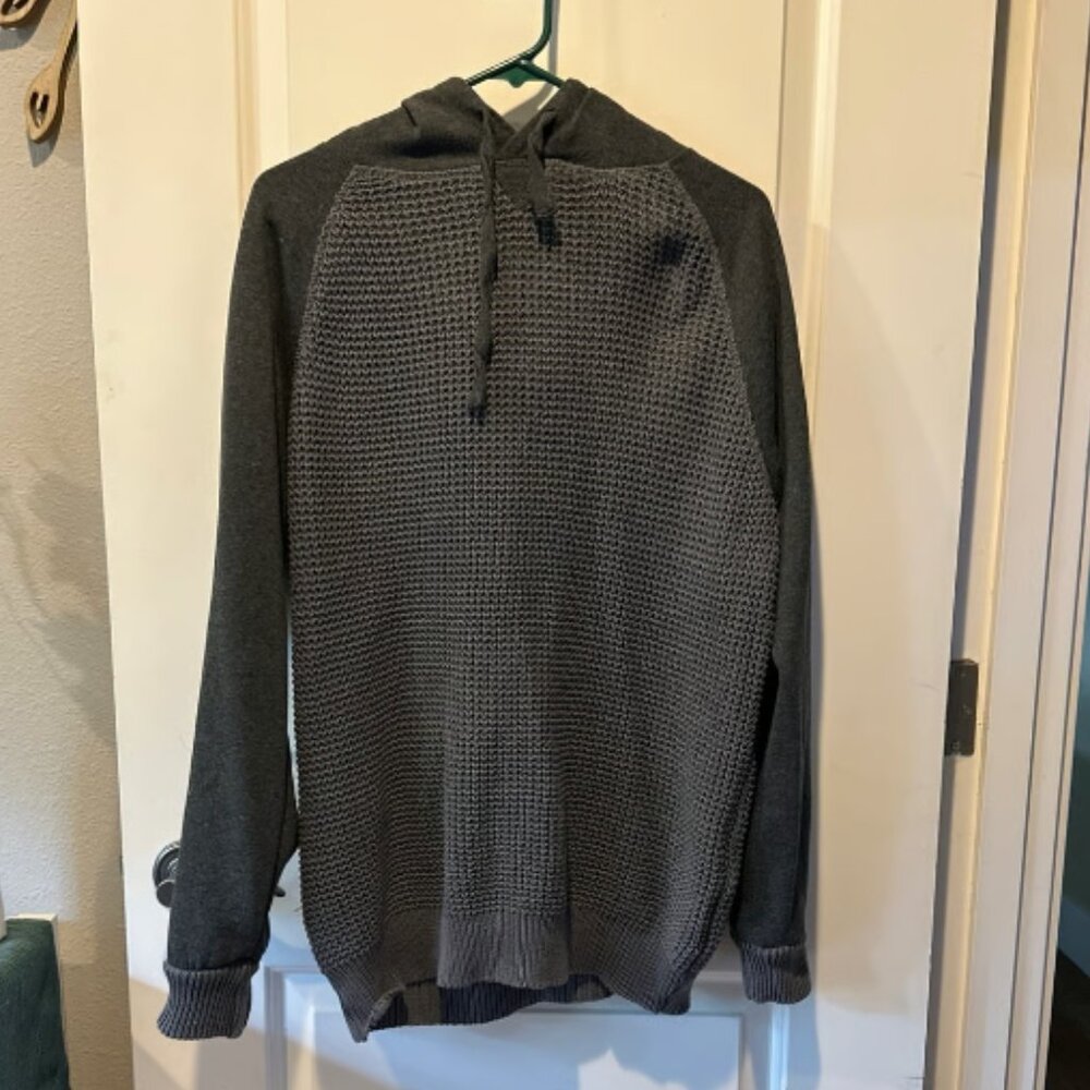 Ocean Current Mens XL Grey Waffle Knit Hooded Sweater Raglan Pullover Hoodie